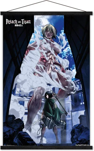 Vista 8 de Attack on Titan - Póster de pared en DVD, 22.4L x 14.7A pulgadas, versión con marco de madera de granero