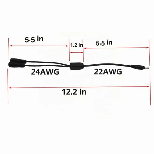 Vista 6 de Cable divisor DC Y de 2 piezas, 1 macho a 2 hembras, cable adaptador de extensión de alimentación de CC de 0.138 in x 0.053 in, para cámaras