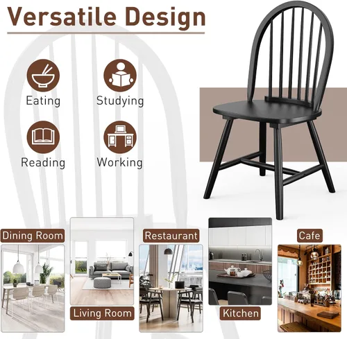 Vista 8 de Giantex Juego de 2 sillas de comedor de madera, sillas Windsor con patas de madera maciza, respaldo de eje alto, barras transversales en forma de H