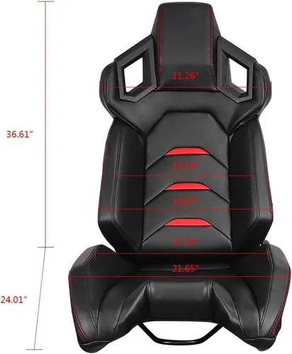 Vista 5 de IKON MOTORSPORTS, par de asientos universales para carreras con deslizadores dobles, piel de PU de fibra de carbono, color rojo con rayas