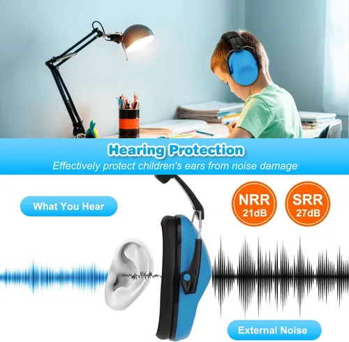 Vista 5 de BlueFire Orejeras con cancelación de ruido para niños, paquete de 2 auriculares con bloqueo de sonido sobre la oreja, orejeras plegables de Azul 1