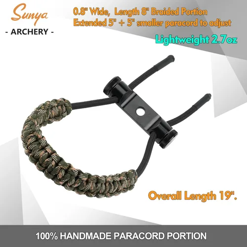 Vista 4 de SUNYA Archery Bow Wrist Sling, 550 Paracord Strap with Stretch Lanyard. Fit Compound Bow Stabilizers Montaje de aluminio-Camo