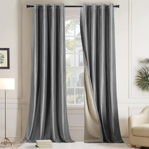 Vista 14 de GIGIZAZA Cortinas de terciopelo 100% opacas de 72 pulgadas, 2 paneles, cortinas negras para ventana, con aislamiento térmico, cortina de lujo