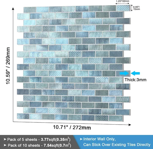Vista 6 de BeNice Pelar y pegar contra salpicaduras para cocina, azulejos de metal para salpicaduras de azulejos de mosaico de despegar y pegar para chimenea