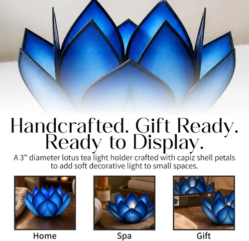 Vista 2 de Om Gallery Portavelas Lotus Tea Light - Capiz Shell, Blue Lagoon