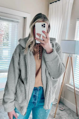 Vista 8 de PRETTYGARDEN Chaqueta de manga larga con solapa y cremallera para mujer