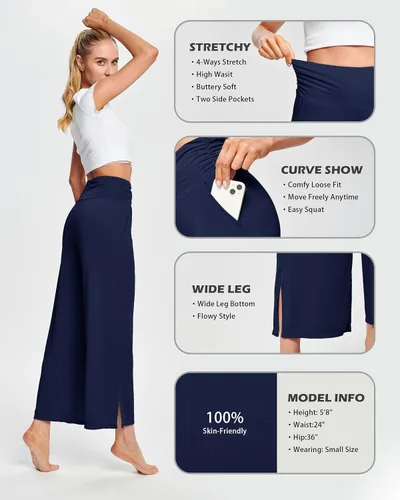 Vista 4 de HARTPOR Pantalones de yoga de pierna ancha para mujer, pantalones palazzo, pantalones casuales de cintura alta, pantalones de pijama cómodos
