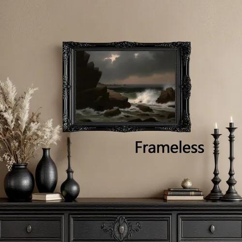 Vista 6 de Arte de pared de mar Moody, lienzo de noche y playa, pintura de paisaje de academia oscura, impresiones de mar vintage, paisaje marino Moody, arte