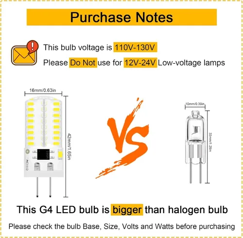 Vista 2 de Bombilla LED G4 AC 120V Cool White Alto Voltaje 110V 3W JC Bi-Pin Base Luz Paquete de 5 6000 K