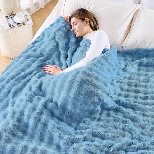 Vista 15 de NEWCOSPLAY Manta para Sofá Aqua Súper Suave de Franela Polar 3D Burbuja Ligera Manta de Cama para Uso en Todas las Estaciones (Aqua, Throw(50"x60"))