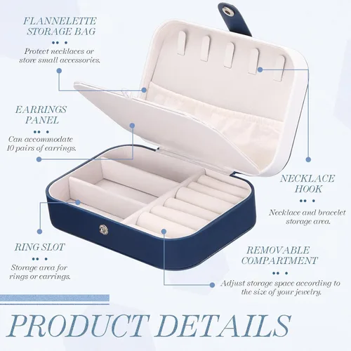 Vista 3 de Kigeli Joyero de viaje de piel sintética, pequeño joyero portátil para dama de honor, caja de regalo de doble capa, organizador de joyas de viaje