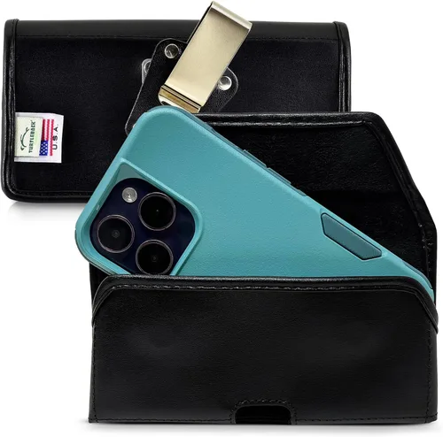 Vista 11 de Turtleback Soporte para cinturón para iPhone 16 Pro, 16e, 15 Pro 14 Pro 13 Pro - Pequeño - Se adapta con fundas delgadas estilo MagSafe, cuero negro
