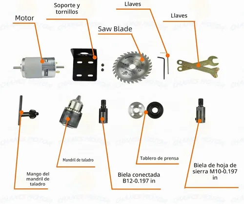 Vista 2 de CHANCS Motor de sierra 775 DC 24V 12000RPM Motor de engranaje de doble salida eje taladro Chuck Mini Sierra circular eléctrica DIY