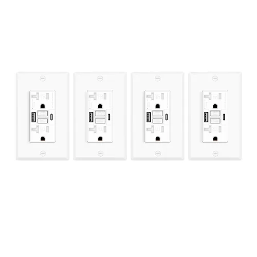 Vista 51 de Greencycle Toma GFCI de 15 amperios con puertos USB C y USB A, 1 unidad de toma eléctrica GFCI de prueba automática con USB, con indicador LED