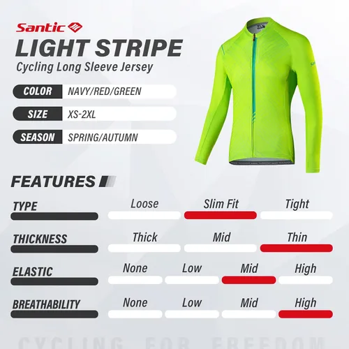 Vista 23 de Santic - Camiseta de ciclismo para hombre, manga larga, reflejante, cremallera completa, con bolsillos