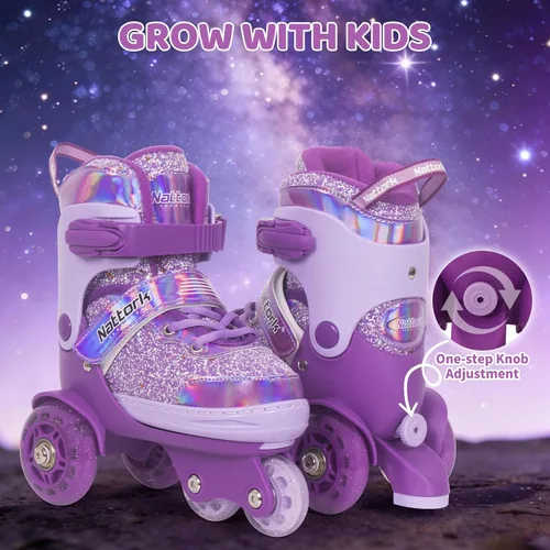 Vista 2 de Nattork - Patines de ruedas para niños pequeños, patines de tres ruedas ajustables en 4 tallas para niñas de 3 a 7 años con ruedas iluminadas Sueño