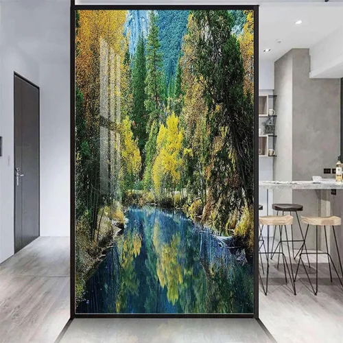 Vista 8 de Película de vidrio esmerilado marrón y verde para ventanas y puertas, actividad de panda África, película ecológica para ventana de fotos, bloqueo