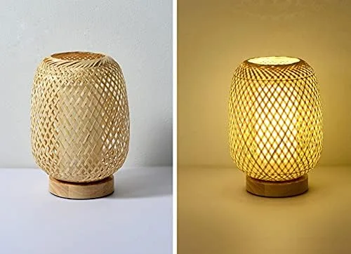 Vista 3 de Lámpara de mesa de escritorio de bambú con base de madera y exquisita pantalla de lámpara, ideal para combinar con cualquier decoración moderna