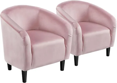 Vista 10 de Yaheetech Sillas de sala de estar, juego de 2 sillas decorativas de terciopelo, acogedoras sillas de barril con acolchado suave para sala de estar