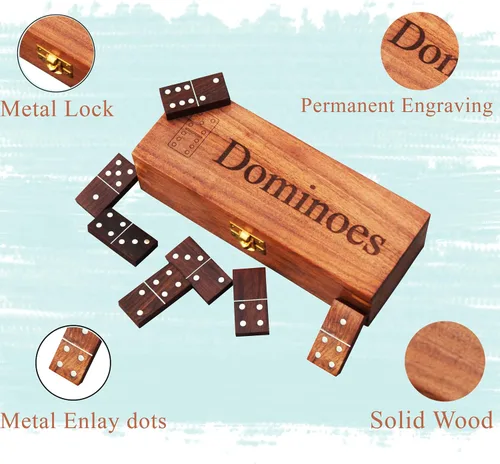 Vista 9 de Set de Dominós T one para Adultos con Caja de Madera (28 fichas) Dominós para Niños Juego de Fiesta Familiar Regalo