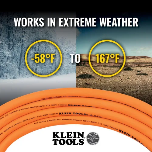 Vista 6 de Klein Tools EXC2515 12/3 SJEOW Cable de extensión de 25 pies, extremos LED, visibilidad diurna, flexible en clima frío, alambre de cobre 99.9%, 15A