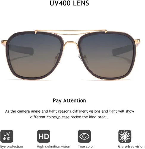 Vista 3 de 2020 VentiVenti Square Sunglasses For Women Men Polarized Double Bridge Retro Metal Frame UV Protection