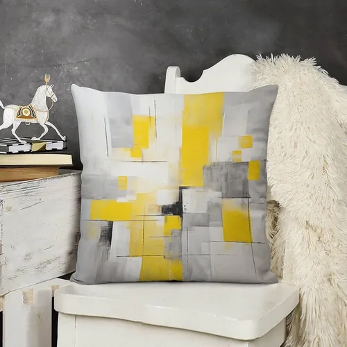 Vista 12 de Funda de almohada de 12 x 12 pulgadas, pintura abstracta en amarillo, gris y blanco, funda de cojín para sofá al aire libre, decoración moderna
