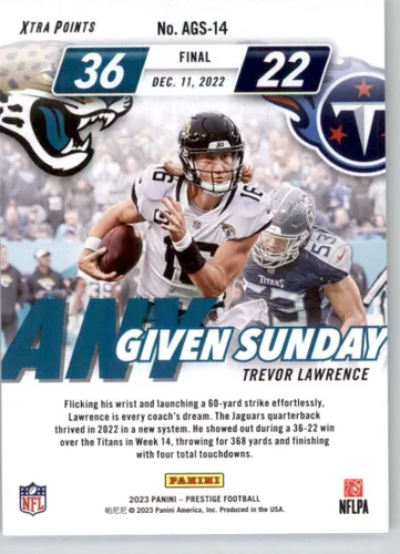 Vista 2 de Panini Prestige Any Given Sunday #14 Trevor Lawrence Jacksonville Jaguars - Tarjeta oficial de fútbol americano de la NFL en estado crudo