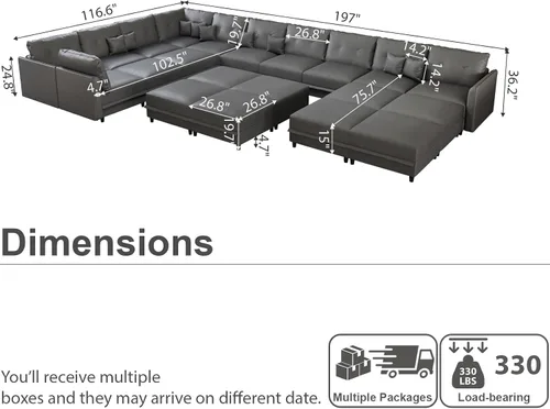 Vista 2 de LLappuil Sofá modular modular grande de 21 asientos con almacenamiento Gris