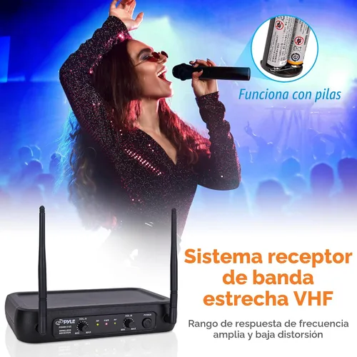 Vista 4 de Pyle - Sistema de micrófonos inalámbrico PDWM2135 VHF, 2 micrófonos de mano, frecuencia fija