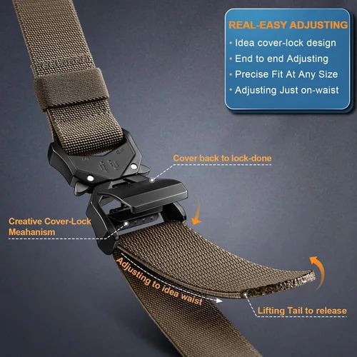 Vista 4 de BULLIANT Cinturón táctico para hombre, cinturón elástico ajustable para hombres, senderismo, ejercicio, resistente, 1 3/8 pulgadas, liberación rápida