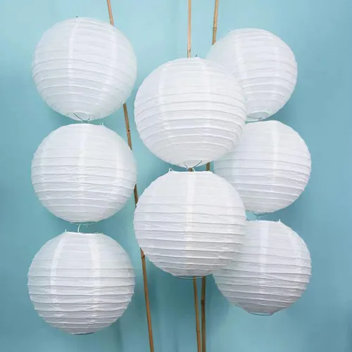 Vista 9 de 10 linternas de papel blanco chinas, japonesas, decorativas, redondas, colgantes, de 12 pulgadas, para San Valentín, aniversario, boda, graduación