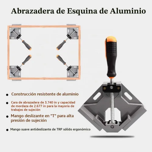Vista 2 de Paquete de 2 abrazaderas de ángulo recto – Abrazaderas de 90 grados para carpintería, abrazadera de esquina de aleación de aluminio de un solo mango