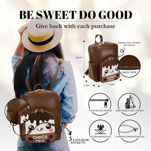 Vista 16 de Bolso tipo mochila Kawaii Burger Bolso mochila de moda para mujeres y niños Piel sintética