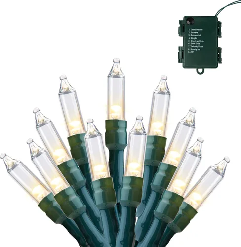 Vista 11 de Joiedomi Guirnalda de luces LED de Navidad, 2 x 50 unidades, 31.4 pies, funciona con pilas, con 8 modos, cable verde multifunción para decoración