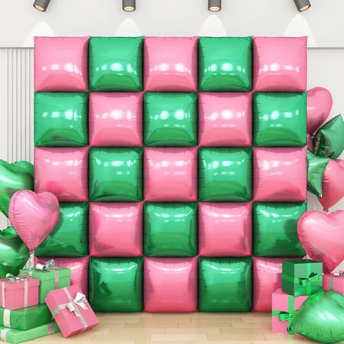 Vista 9 de Globos de aluminio cuadrados rojos, azules y plateados, kit de 25 globos de doble cara para fondo, túnel de helio, arco, guirnalda para el 4 de Rojo