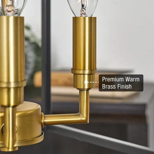 Vista 2 de Kira Home Bellevue - Lámpara colgante moderna de 16 pulgadas, 4 luces, lámpara colgante de metal geométrico dorado y negro, latón cálido y acabado