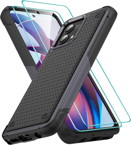 Vista 84 de Jeylly para Moto G Stylus 5G 2021 Funda con [2 Pack] Protector de Pantalla de Vidrio Templado, Protección Grado Militar Anti-Arañazos, Funda A