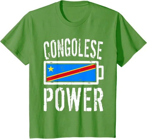 Vista 12 de Camiseta de batería de energía congoleña con bandera de República Democrática del Congo, Negro, S