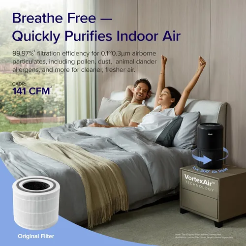 Vista 3 de Levoit Purificadores de aire para el hogar, dormitorio, oficina, 1095 pies cuadrados, motor de 45 W, 3 filtros, eliminan el olor a polvo y humo