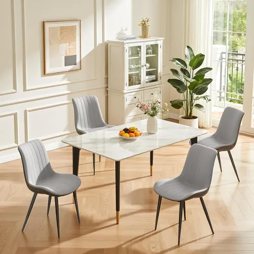 Vista 8 de Sillas de comedor para habitación, mesa y asiento de cocina, paquete de 4 unidades, tapizadas de piel sintética, patrón de ondas, patas de metal