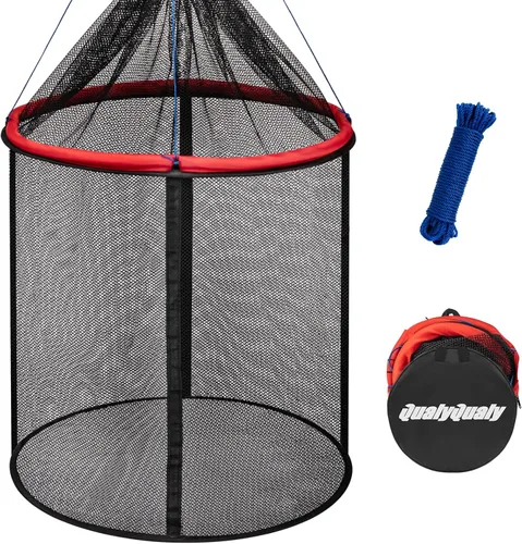 Vista 8 de QualyQualy Floating Fish Basket 41/73 Gallons Extra Large for Live Caught, Fully Foldable Fishing Net Holder for Bait Live Well Collapsible Mesh