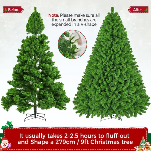 Vista 8 de Yaheetech - Árbol artificial de Navidad preiluminado de 9 pies con luces incandescentes de color blanco cálido, árbol de Navidad preiluminado Verde
