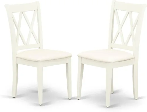 Vista 2 de East West Furniture MZCL3-LWH-C - Juego de mesa de comedor moderno de 3 piezas que contiene una mesa rectangular de madera con gotas y 2 sillas