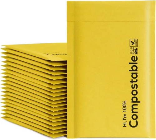 Vista 10 de Sobres de burbujas 100 % biodegradables de 4 x 8, 25 sobres de papel kraft negro #000 compostables, bolsas autoadhesivas ecológicas