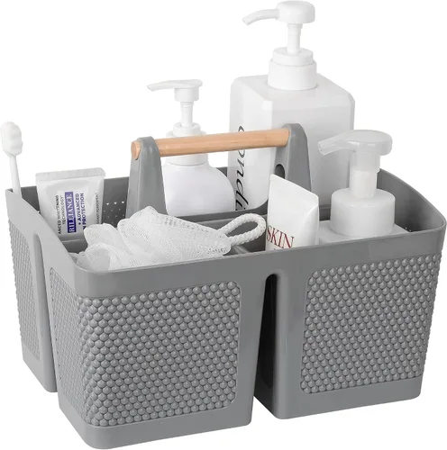 Vista 9 de rejomiik - Cesta portátil para ducha de plástico, organizador de limpieza con asa, organizador de almacenamiento portátil con asa para baño, Negro