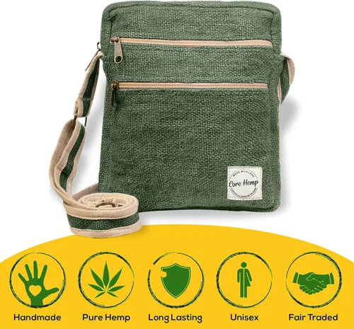 Vista 2 de Core Hemp Bolso cruzado con múltiples bolsillos hecho de cáñamo puro