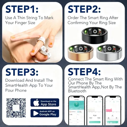 Vista 8 de Smart Ring Fitness Tracker for Women & Men, Heart Rate, Blood Oxygen, Blood Pressure, Sleep & Step Monitor, IP68 Waterproof Health Ring, Compatible