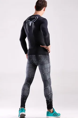 Vista 5 de Red Plume Leggings elásticos de compresión para hombre, pantalones deportivos con estampado de arañas, Multi color, S