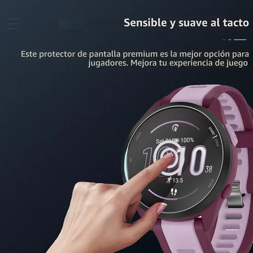Vista 4 de Lamshaw Protector de pantalla compatible con Garmin Forerunner 165, [3 unidades] Película protectora de pantalla de vidrio templado 9H compatible 3